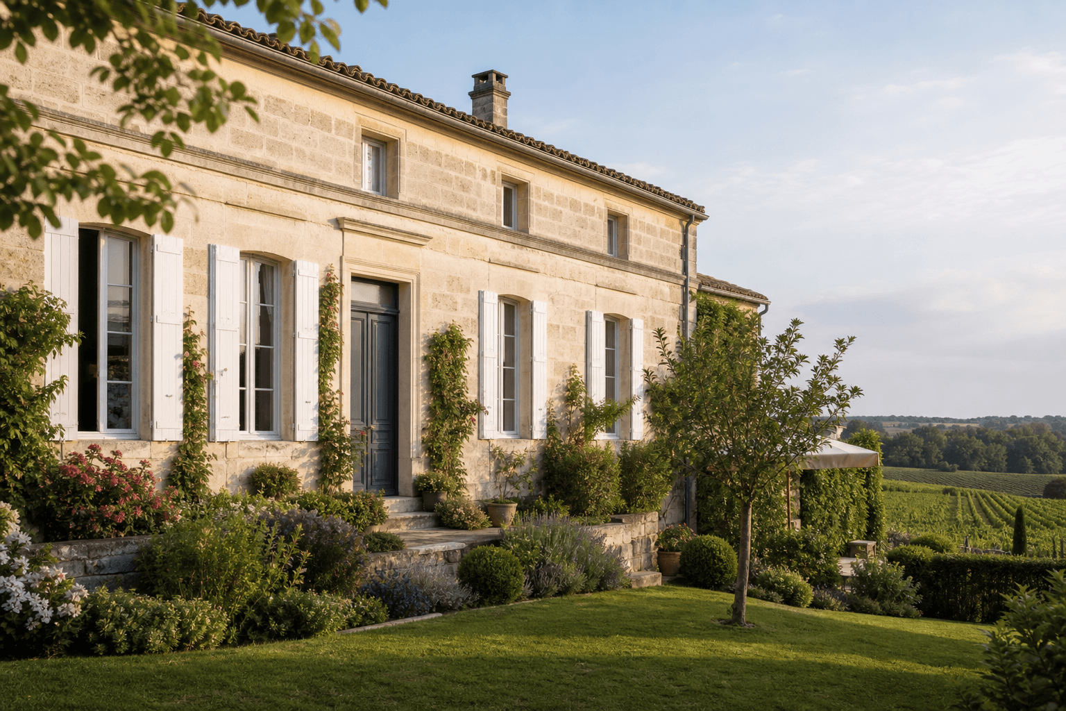 Maison en pierre girondine avec jardin entretenu